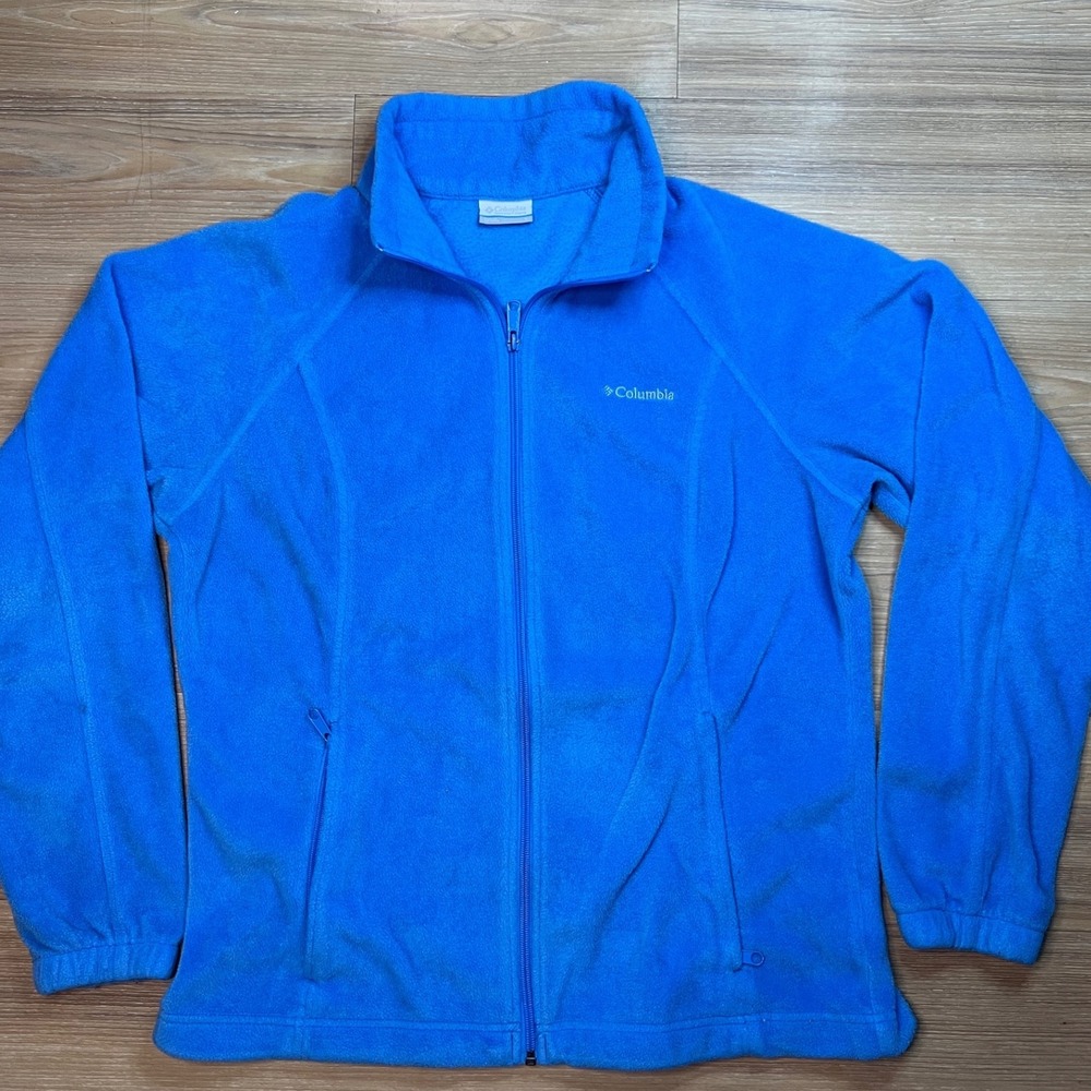 Columbia Womens Fleece Jacket Full Zip Mock Neck Blue Large
